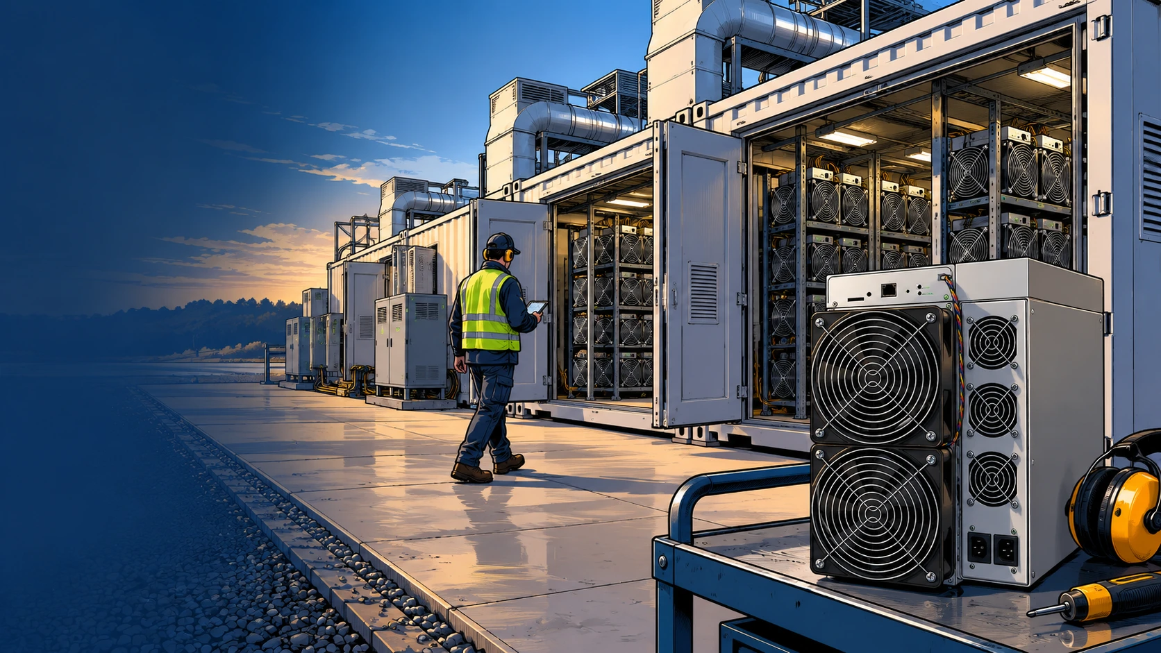 Hébergement de mineurs Bitcoin en 2026 ancienne ferme de minage et infrastructure moderne de hosting ASIC.