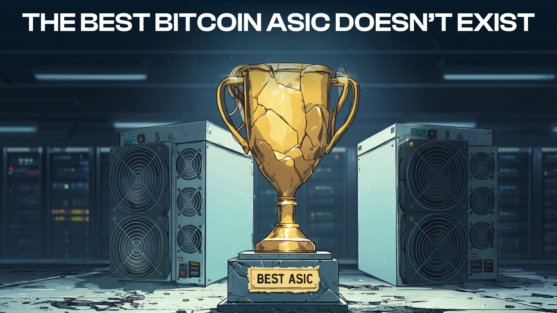 Cracked best ASIC trophy between Bitcoin miners, illustrating the trade-offs when choosing mining hardware.