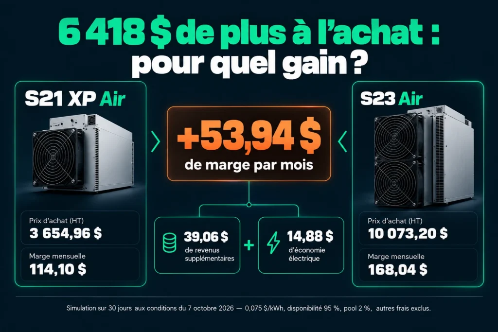 Comparatif S21 XP Air et S23 Air : prix d’achat, marges mensuelles et gain supplémentaire de 53,94 $ par mois pour le S23.