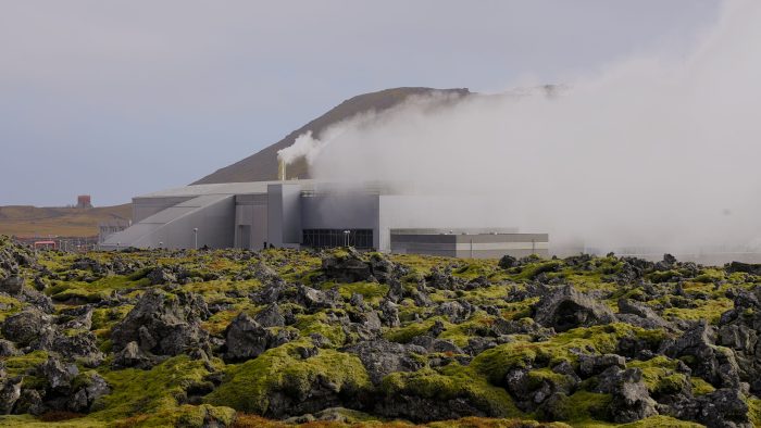 A geothermal power plant for green mining in Iceland.
